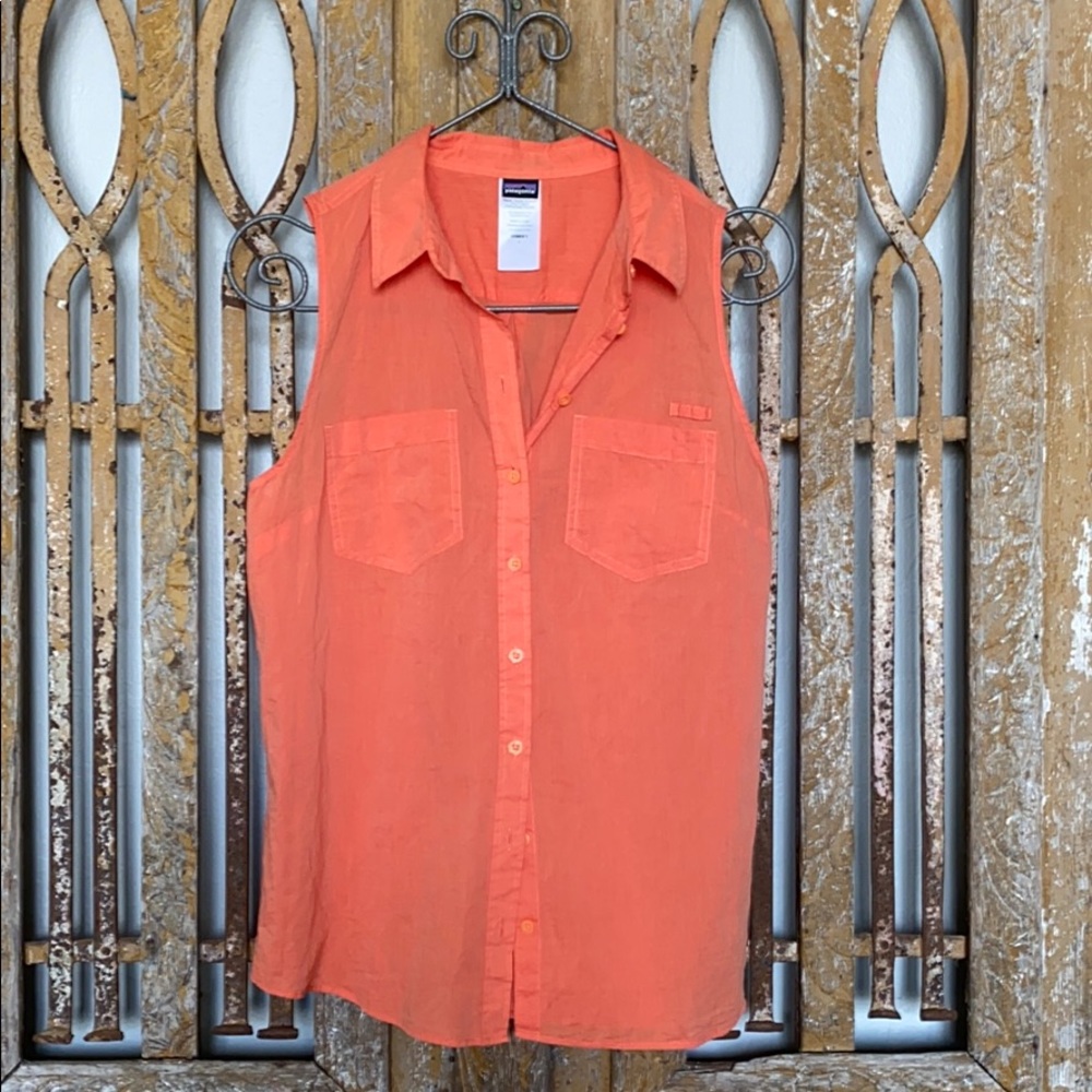 PATAGONIA ORANGE BUTTON UP SLEEVELESS BLOUSE LARGE